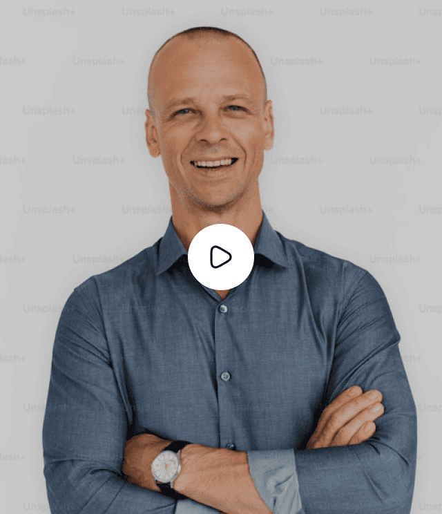 Smiling man with arms crossed, email marketing video thumbnail