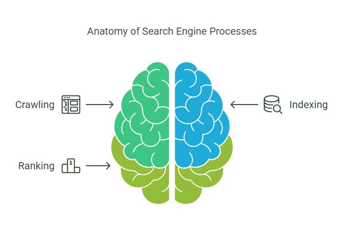 Search Engine Processes Anatomy of search engine processes: crawling, indexing and ranking