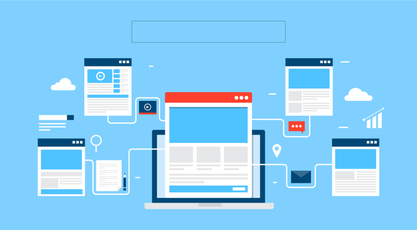Connected web pages and devices illustrating on-page and off-page SEO
