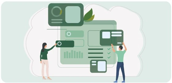Two people building a web page layout together