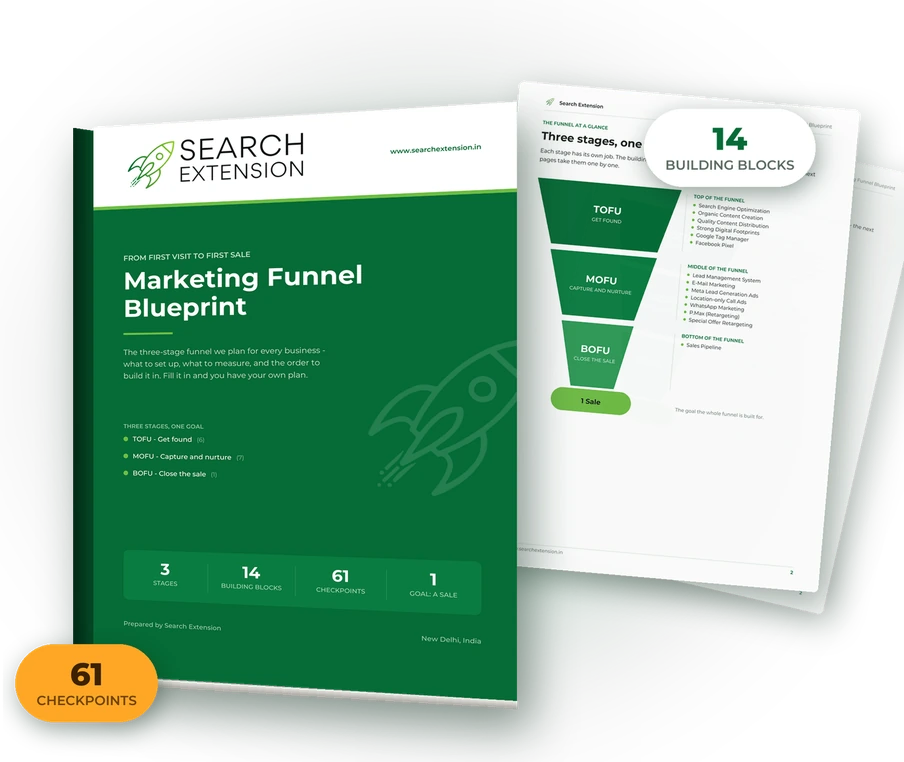 Marketing Funnel Blueprint by Search Extension, 14-page PDF cover and funnel diagram page